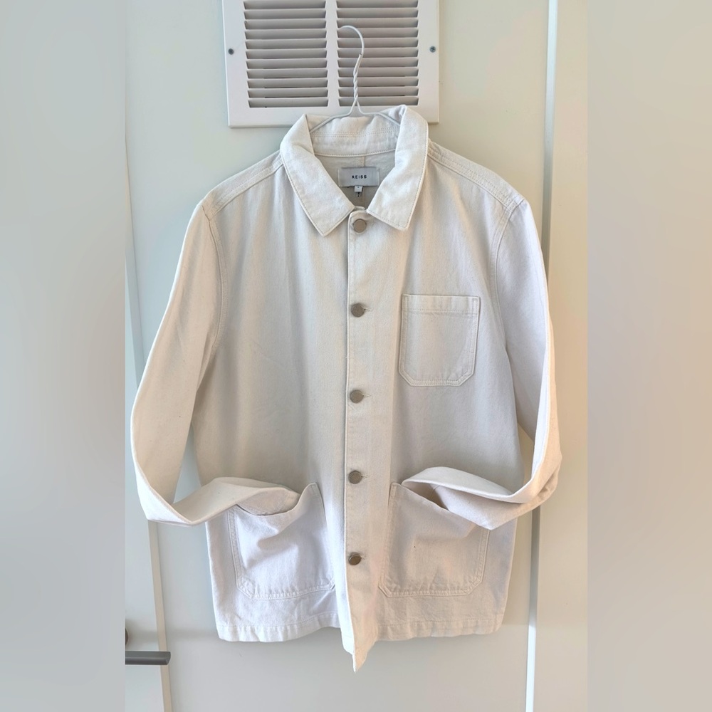 REISS denim chore jacket in white
